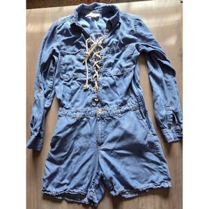 Michael Kors Lightweight Denim Romper Medium Blue Lace Up Front Closure Women S